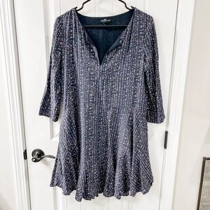 Club Monoco Navy Blue Geometric Print Silk A Line Swing Dress with Pockets 6